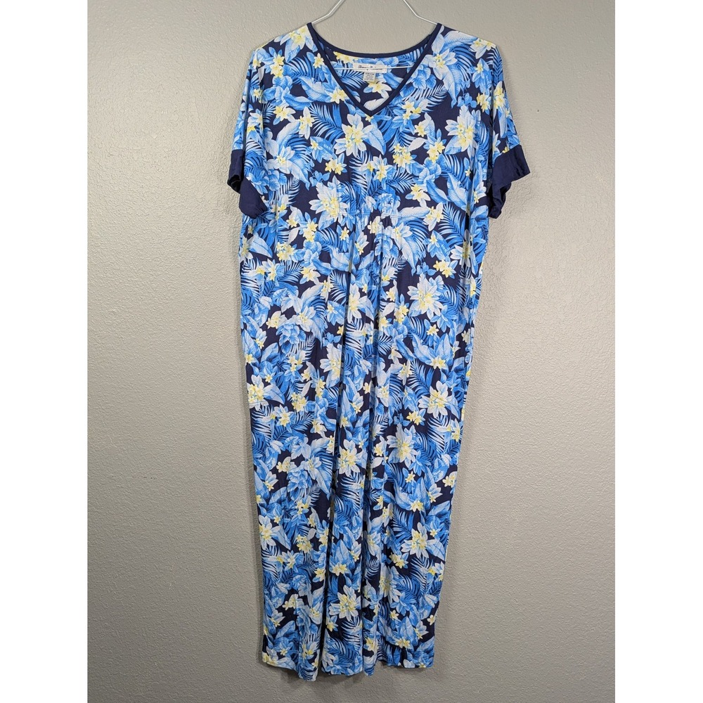 Tommy Bahama Dress Womens S/M Blue Floral Tropical T Shirt Midi V Neck Stretch